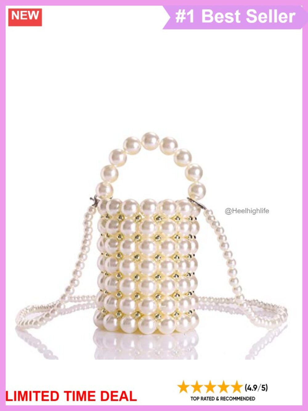 Beaded Pearl Evening Bag Clutch with Detachable Chain & Inner Bag